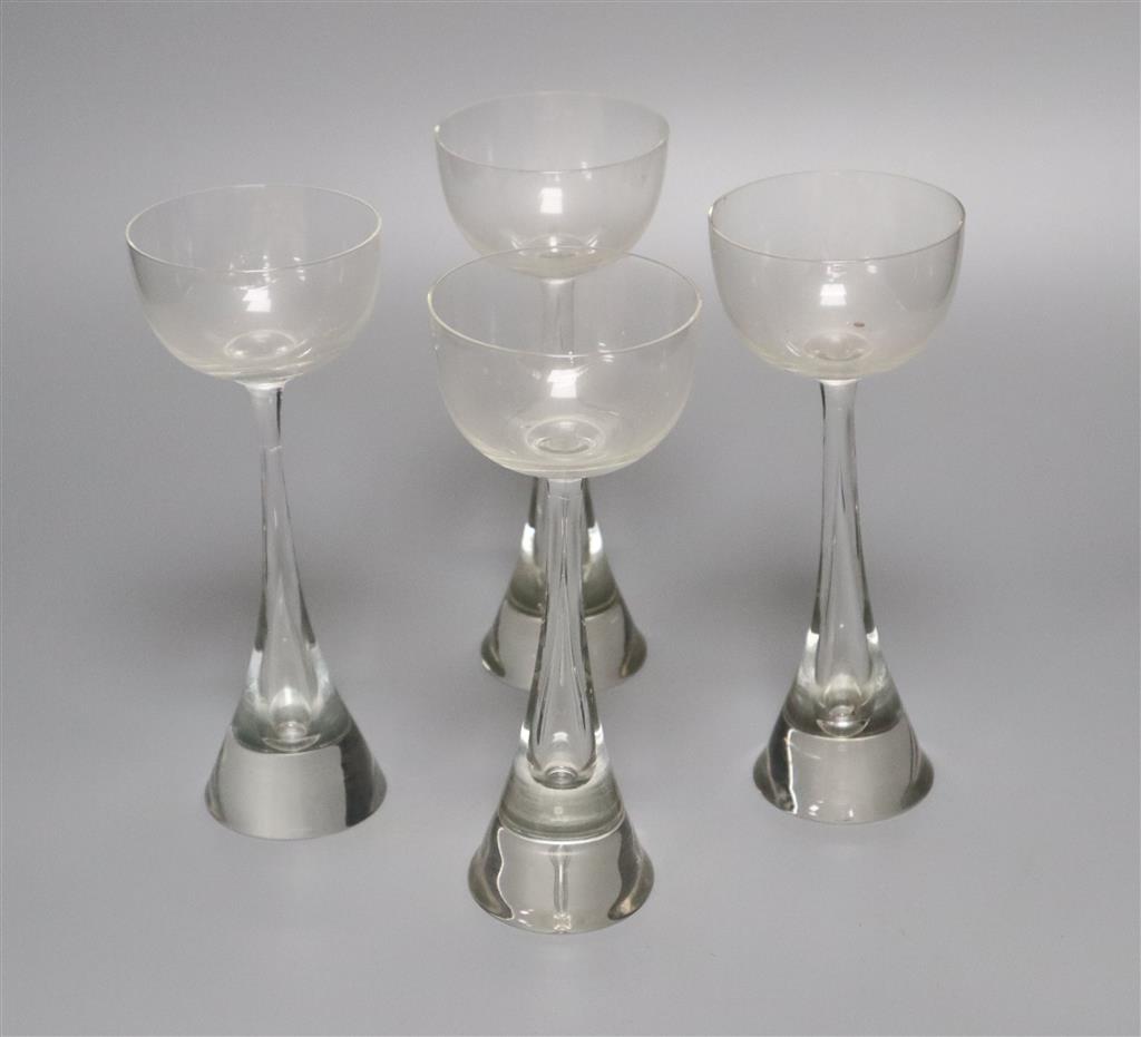 Four Scandinavian tear drop wine glasses, height 18.5cm